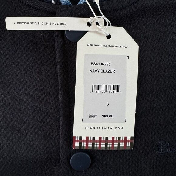 Ben Sherman Jacket Mens Navy Blazer Baseball Bomber Retro Stripe Accent Size S - Picture 9 of 13
